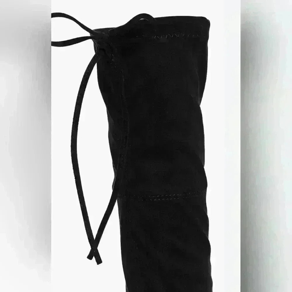 Boohoo Rebecca Block Heel Over The Knee Black Faux Suede Thigh High Boots Boot - Picture 3 of 3
